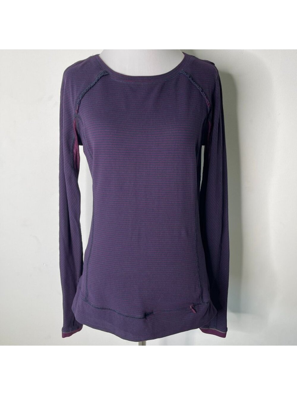 Lululemon Full Tilt Long Sleeve Top Hyper Stripe Plum Lace Mesh Run Size 6 Small